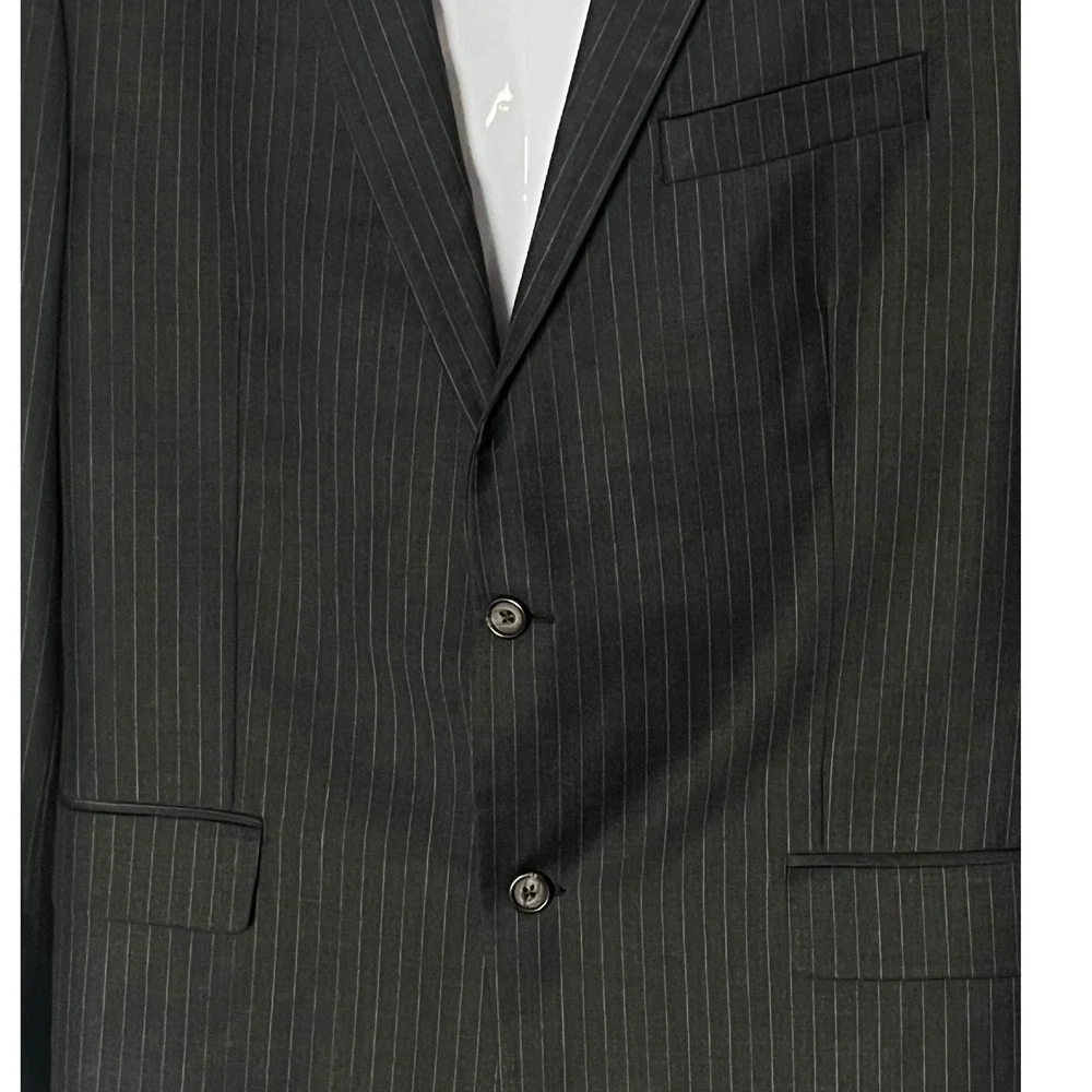 Ralph Lauren Dillards Jacket 46L Black Charcoal Pinstripe Made In Canada Wool